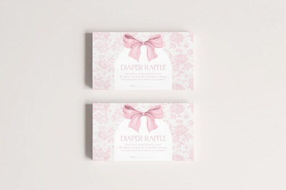 Pink Floral Toile Diaper Raffle Insert: Baby Shower Invitation (Printable Template)