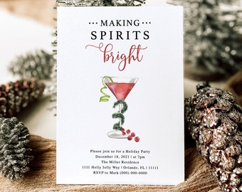 Making Spirits Bright Christmas Party Invitation - Holiday Cocktail Card
