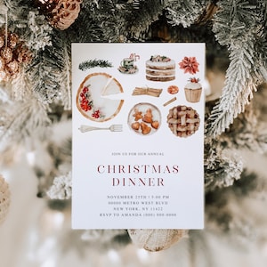 Christmas dinner invitation template, Pot luck holiday dinner party, editable invite