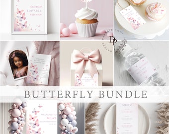 Butterfly Party Bundle - Printable Birthday Set with Invitation, Decor, and Thank You Tags