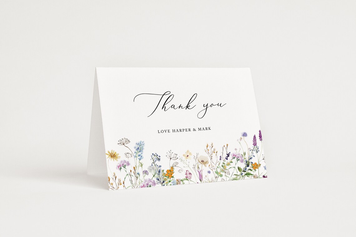 Wildflower Thank You Card Editable Template, Instant Download Printable ...