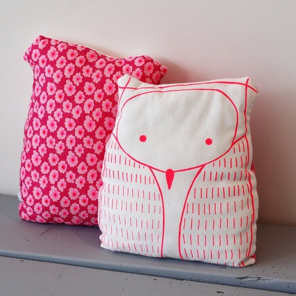 Owl pillow - Neon pink owl shaped cushion