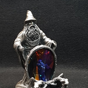 The Summoner of Light Pewter Figurine | WAPW 3115 by Mark Locker | Wizard with Large Faceted Crystal | Vintage Fantasy Pewter
