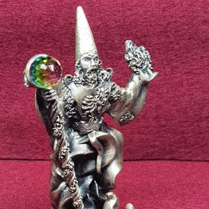 Tudor Mint Fire Wizard Figurine: Pewter Myth & Magic Crystal Orb, Not original box