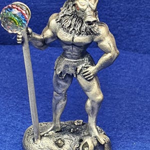 Myth and Magic “The Minotaur” Pewter Figurine by Tudor Mint with Crystal Orb, 1990s Collectible