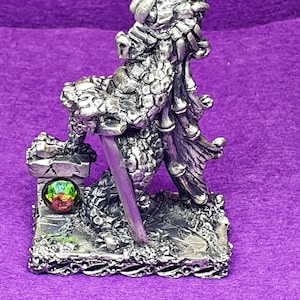 Myth and Magic “Tengis” Pewter Figurine SIG I by Tudor Mint with Crystal, 1990s Collectible