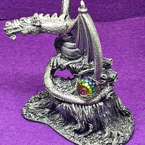 Myth and Magic “Dragon of the Forest” Pewter Figurine by Tudor Mint, Fantasy Dragon with Crystal Orb
