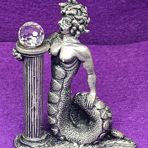 Medusa Pewter Figurine: Tudor Mint Myth and Magic Collectible with Crystal Orb