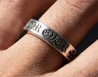 Chrome Hearts Pre Owned Silver Band Ring Engraved Promise Ring Unisex