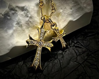 Gold Cross Necklace Chrome Hearts Inspired Minimal Pendant Gift for Her