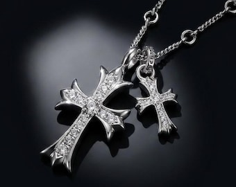 Chrome Hearts Style Cross Necklace Silver Gothic Pendant Pre-Owned Jewelry