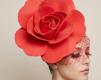 Oversized Rose Fascinator Hat Handmade Derby Party Statement Headpiece Gift