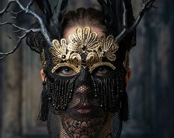 Handmade Deer Masquerade Mask, Gothic Venetian Mask for Costume Party Gift