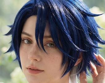 Blue Gradient Cosplay Wig Short Anime Hair Layered Fantasy Costume Style