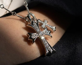 Gothic Cross Necklace Silver Pendant Statement Jewelry Unisex Gift
