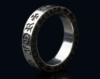 Chrome Hearts Style Silver Ring Gothic Engraved Band Unisex Jewelry
