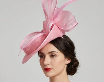 Pink Fascinator Hat for Derby, Elegant Statement Wedding Guest Headpiece