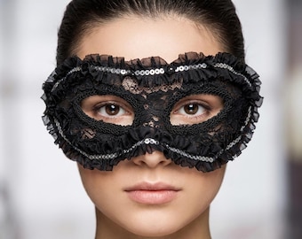 Black Lace Masquerade Mask, Elegant Venetian Party Mask, Costume Mask