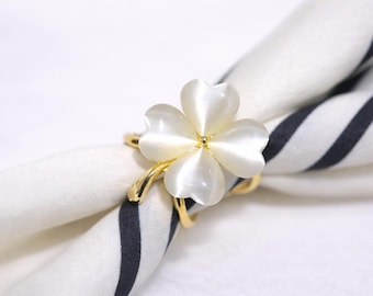 Mother of Pearl Flower Scarf Ring, Gold Tone Floral Scarf Holder Accessory