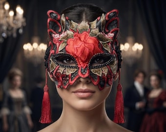 Fox Masquerade Mask Handmade Red Venetian Party Mask Gift for Women