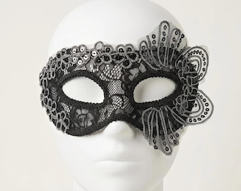 Black Lace Masquerade Mask, Venetian Party Mask, Elegant Costume Mask