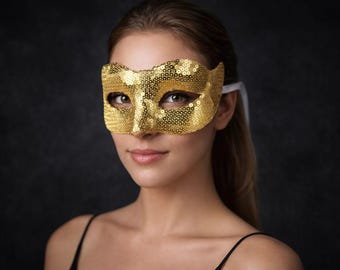 Gold Masquerade Mask, Handmade Venetian Party Mask, Elegant Costume Mask
