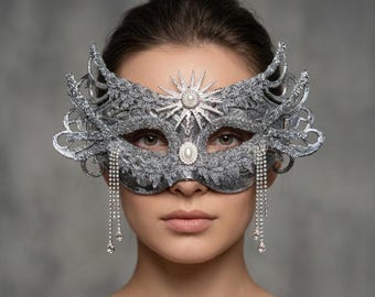 Silver Masquerade Mask for Ball, Luxury Handmade Evening Statement Piece