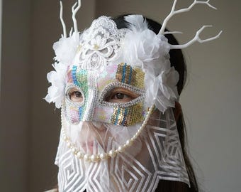 Deer Masquerade Mask Handmade Antler Festival Party Mask Gift for Women