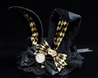 Handmade Bunny Headpiece for Party, Black Lace Statement Hair Accessory