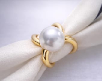 Pearl Scarf Ring, Gold Plated Alloy, Elegant Silk Scarf Holder Accessory