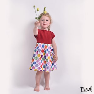 Girls’ Dress - Red Cotton Knit Top & Muslin Skirt, Summer Dress for Girls, Dress for babies, Handmade with cotton yarn, Newborn Girl Dress