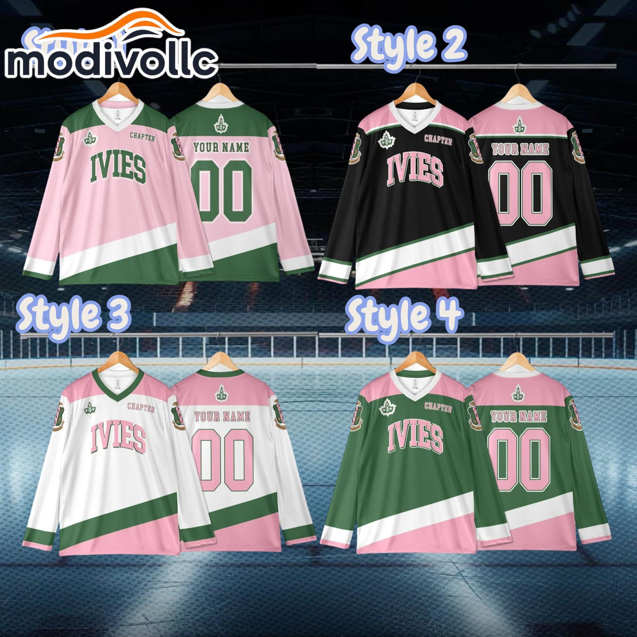 Discover Custom Pink & Green Hockey Jersey, IVIES Sorority, Alpha Kappa Inspired