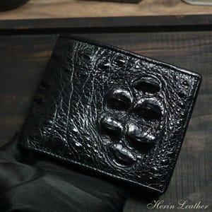 Handmade Black Leather Bifold Wallet: Alligator-Style Embossed Cowhide