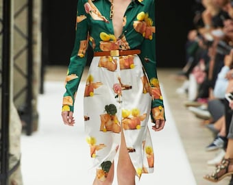 Vestido de satén con estampado azul Bley Fructidor para mujer de Acne Studios Runway, talla IT 38 S