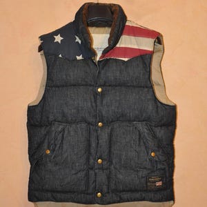 Denim & Supply Ralph Lauren Men&#39;s Blue Down Quilted Snap Vest Gilet Size S Small