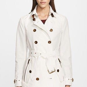 Burberry Brit Brooksby Women&#39;s White Double Breasted Trench Coat Size USA 6 UK 8