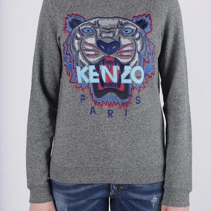 Kenzo Women&#39;s Gray Cotton Tiger Head Round Neck Sweatshirt Jumper Size M Medium