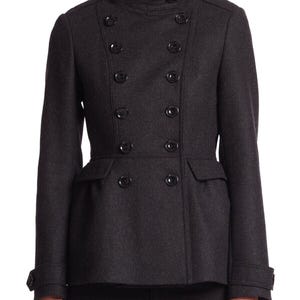 Burberry Brit Adamsleigh Women&#39;s Black Wool Peplum Trench Coat Size USA 6 UK 8
