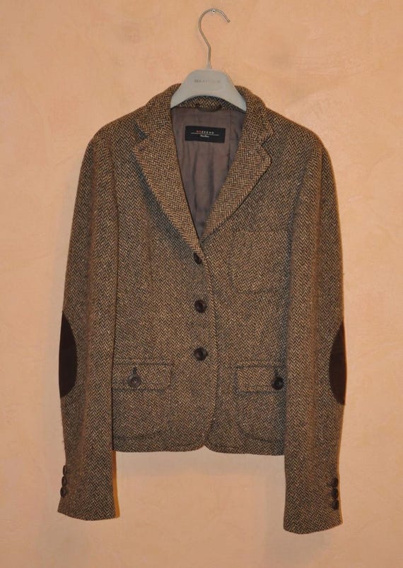 Weekend Max Mara, Max Mara Weekend Women's Brown Herringbone Wool Blazer Coat Size US 8 GB 10 I 42