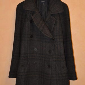 Burberry Women&#39;s Gray Check Wool Coat Trench Size USA 12 UK 14 IT 46 Made Italy