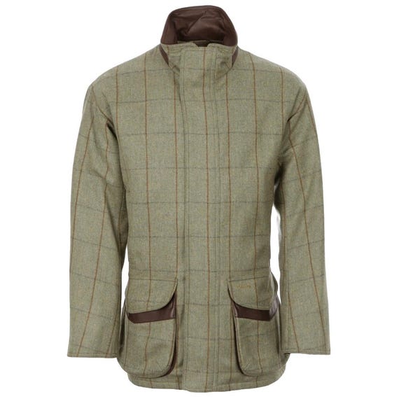 Barbour Sporting Men's Olive Check Wool Tweed Jacket Coat Leather