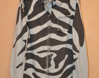 Camisa de manga larga de algodón vaquero con estampado de cebra para mujer de Pierre Balmain, talla 26/40