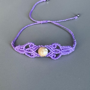 Handmade bracelet, Macrame Bracelet, Lavender Design with White Stone Bead, Adjustable Boho Jewelry