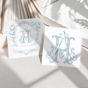 Vintage-Hochzeitsmonogramm, Hochzeitswappen mit den Initialen A-H, individuelles Monogramm für Hochzeitseinladungen, Hochzeitslogo