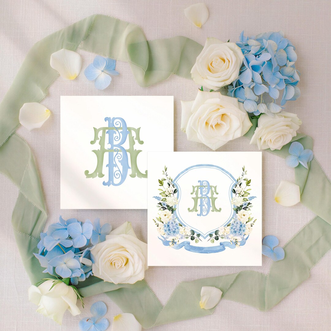 Watercolor Wedding Monogram, Custom Initials Monogram, Vintage Hand ...