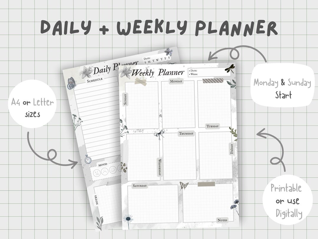 Minimalist Daily & Weekly Planner Set | Printable Journal (PDF Download ...