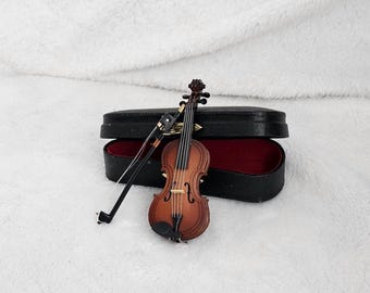 Violín en miniatura: regalo para amantes de la música, decoración del hogar (10,5 cm de altura)