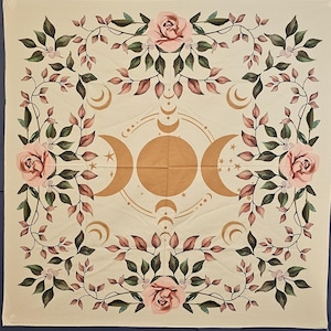 Altar cloth moon phases - floral moon altar cloth - dorm wall hanging - shrine cloth - tarot cloth - large altar cloth - spiritual cloth