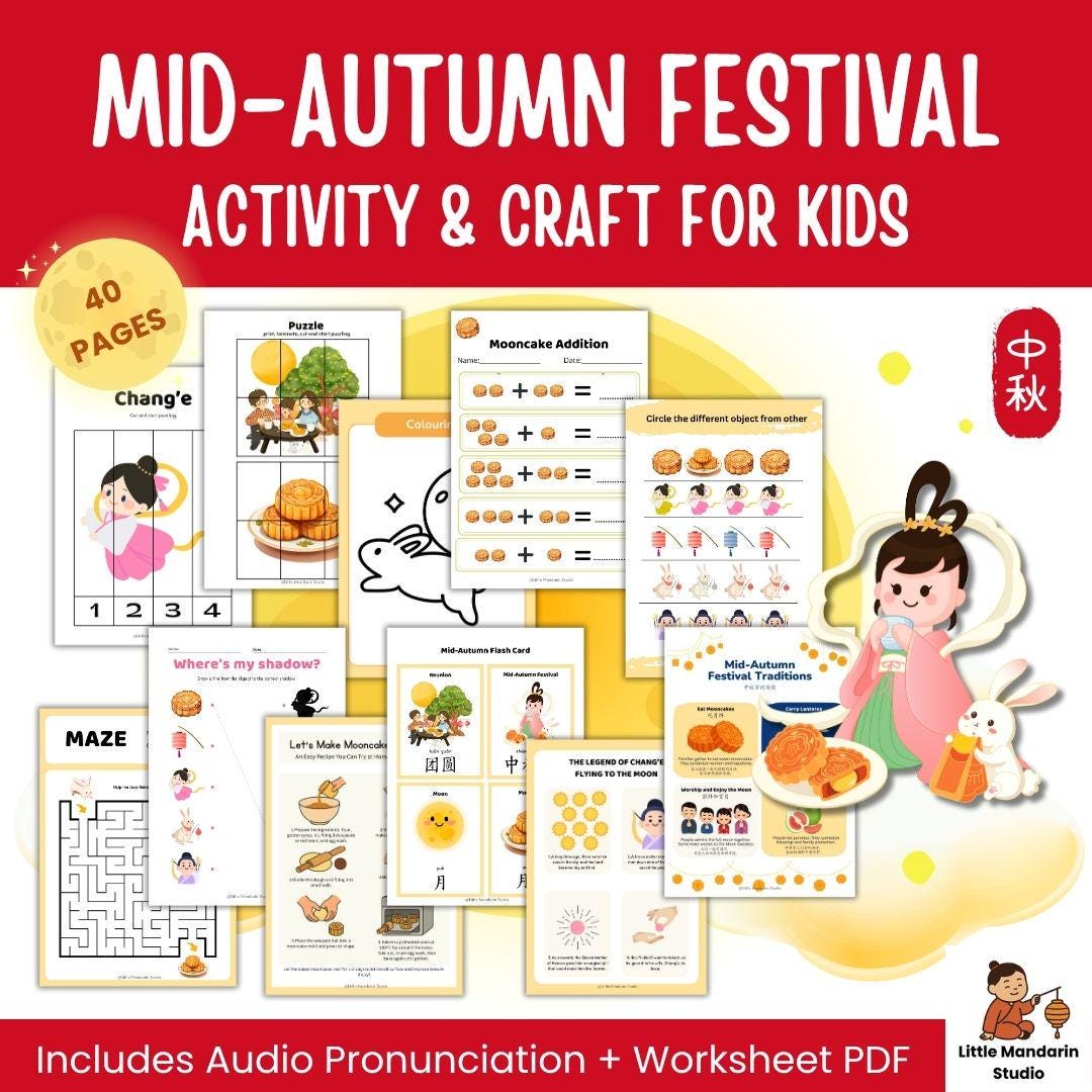Mid-autumn Festival Bilingual Activity Pack | Chinese \u0026 English Worksheets,  Crafts, Games and Lesson for Kids - Etsy, image size:1080x1080