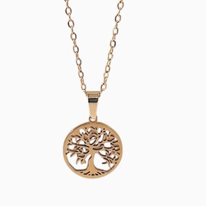 Gold Tree of Life Necklace - &quot;My Evolution&quot; - 316L Stainless Steel, Tree of Life Pendant, 18k Gold PVD Plating